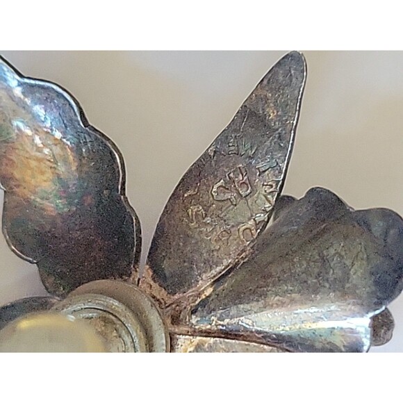 Taxco Mexico 925 Iris Flower Ornate Design Brooch Pin Screw Back Earrings Set - Picture 10 of 16